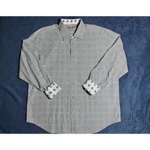 Robert Graham Shirt Mens XL Plaid Skull Cuffs Black White
